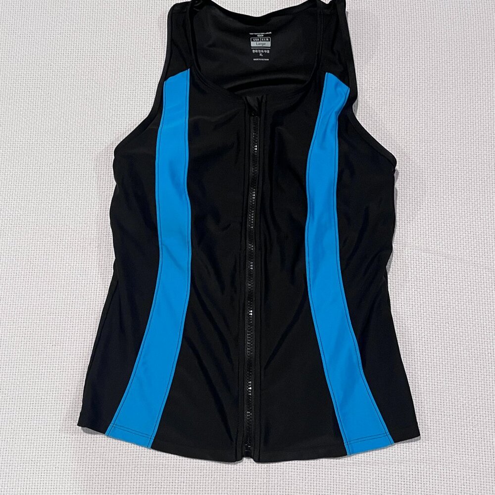 TSLA Women’s‎ Cycling Jersey Sleeveless Front Zip Black Blue Large Triathalon